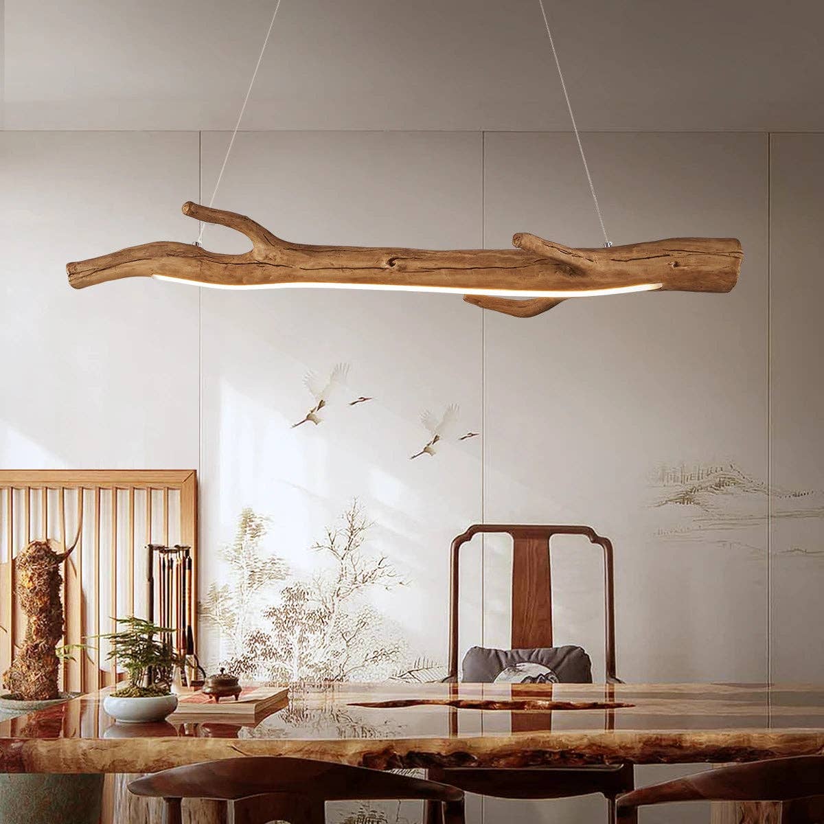 By Husted Vintage-stil harpikslysekrone med gren og justerbar ledning